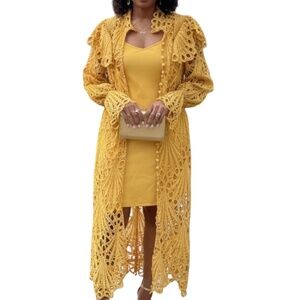 A374  Nancy Gold Lace Duster Timeless Glam  Elegant Statement Piece  NWT  S